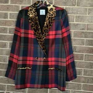 Valentina Shah double breasted gabardine wool and velvet blazer